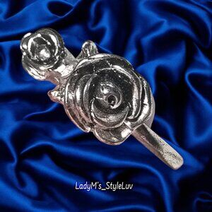 Rustic silver-tone alloy rose flower women's fashion ring size 10